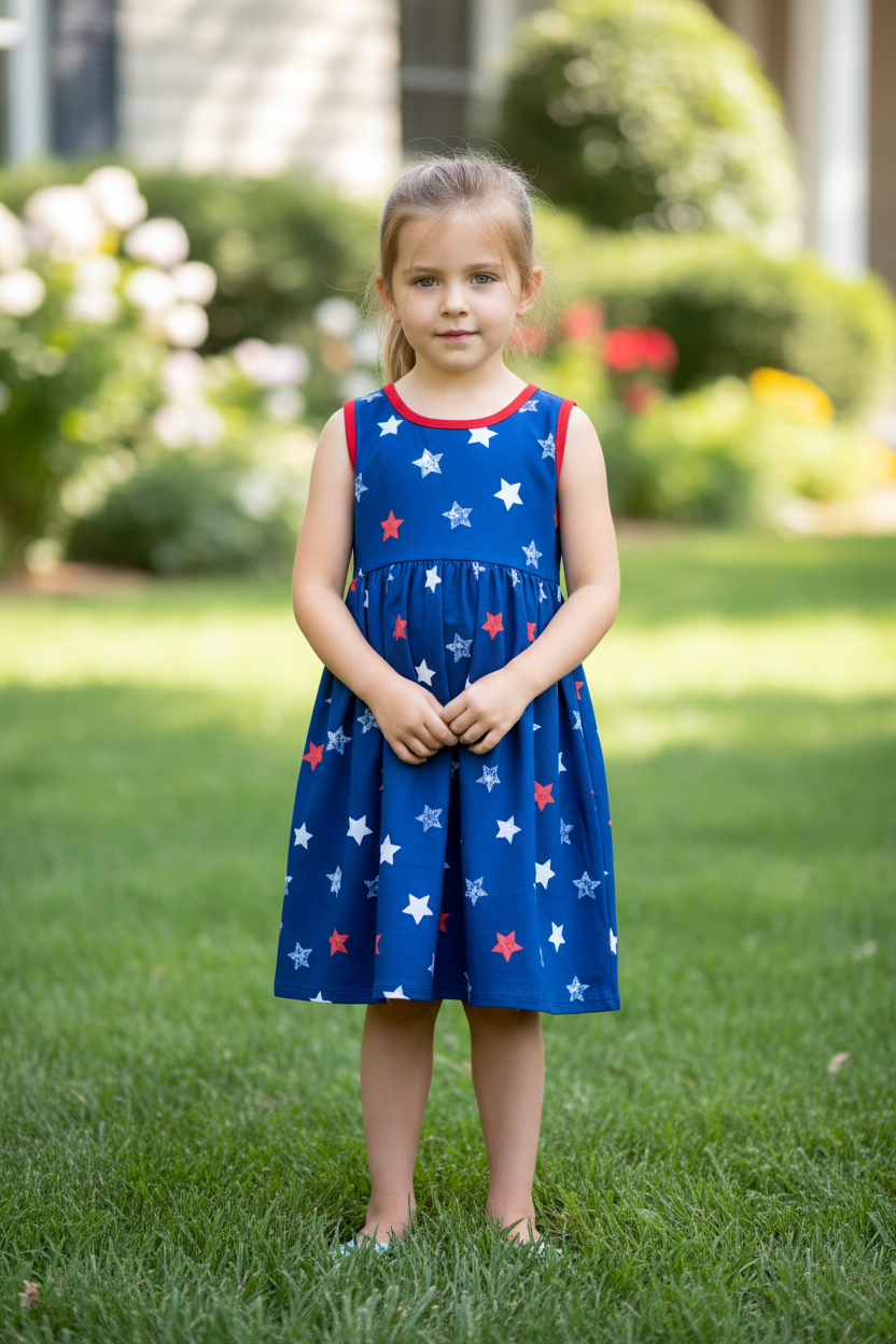 4th of July Red, White and Blue Stars with Red Bow