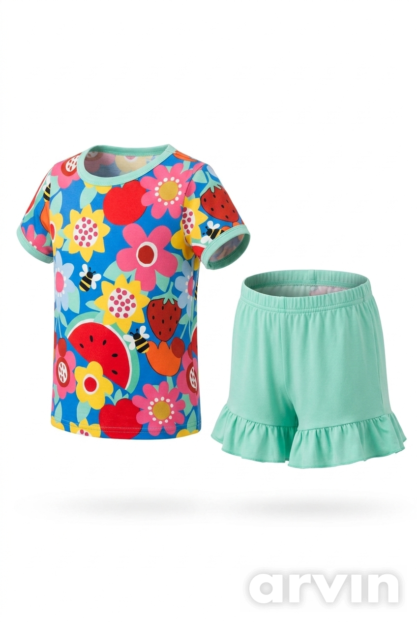 Summer Flower & Watermelon Print 2-Piece Girls Set