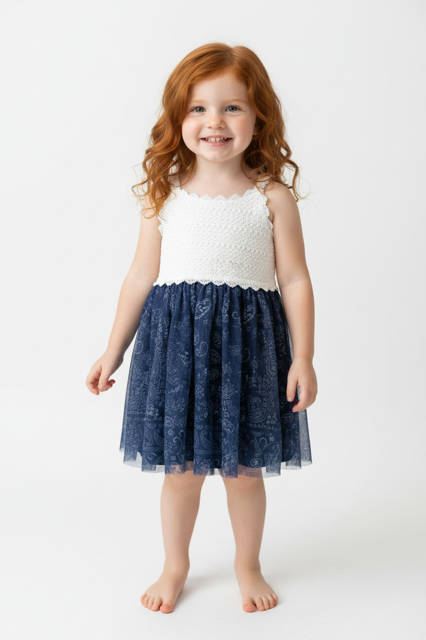 Ivory/Navy Crochet Top - Tutu Dress