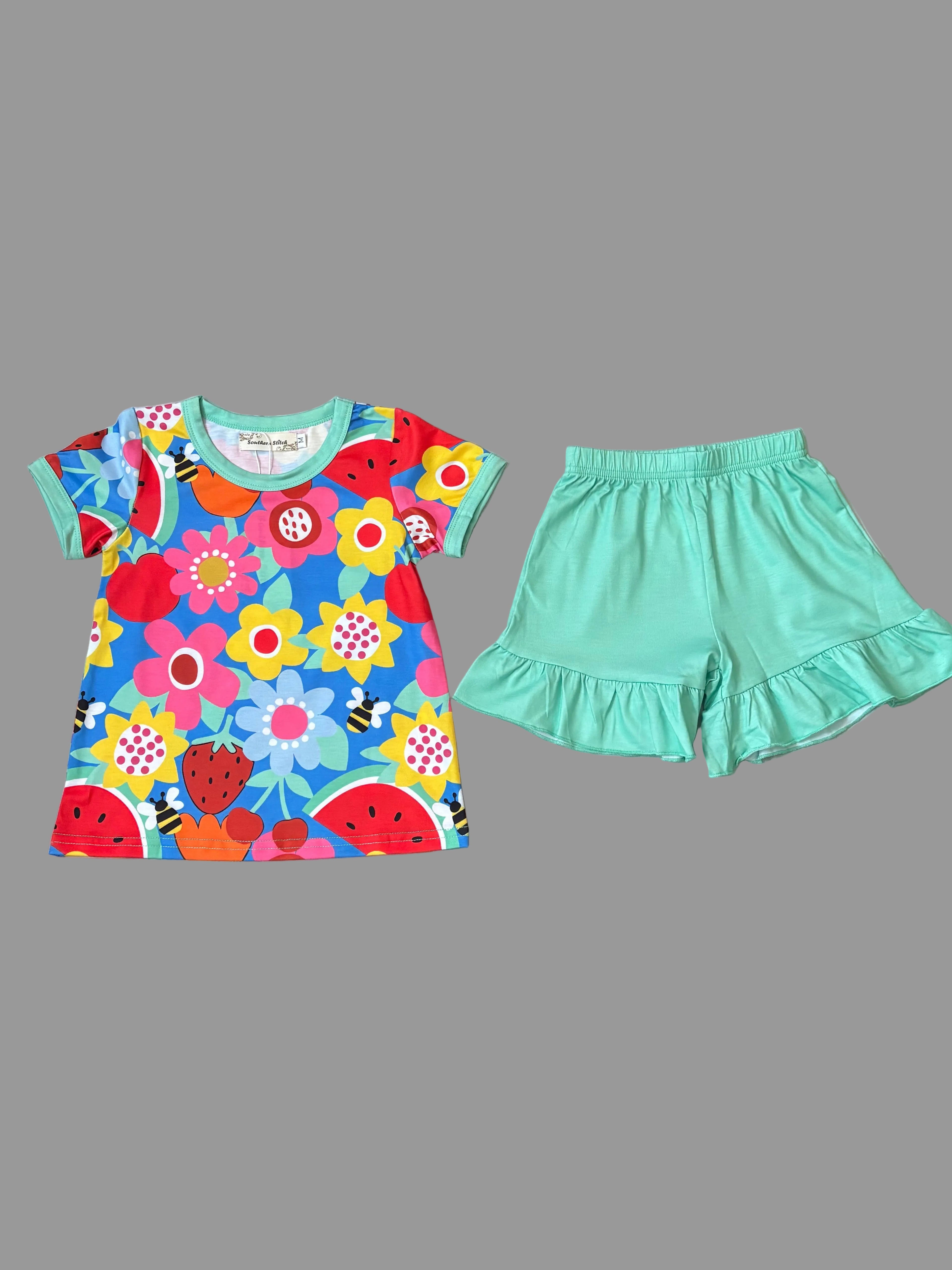 Summer Flower & Watermelon Print 2-Piece Girls Set