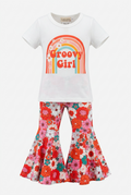 Groovy girl top & floral bell bottoms 2 piece girls set