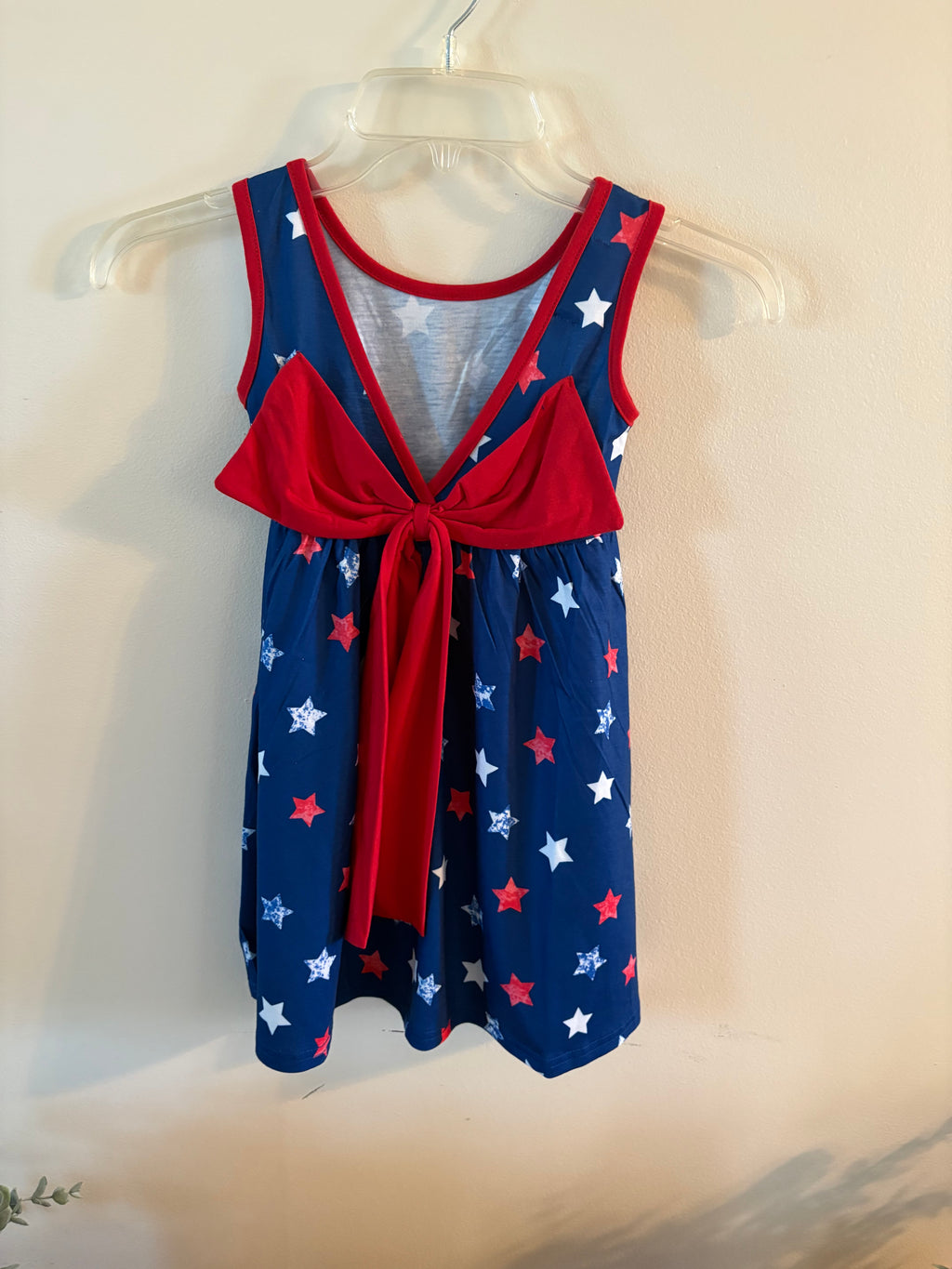 4th of July Red, White and Blue Stars with Red Bow