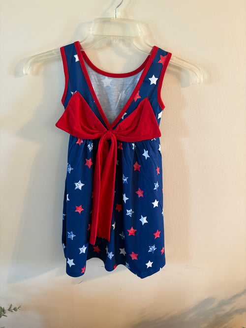 4th of July Red, White and Blue Stars with Red Bow
